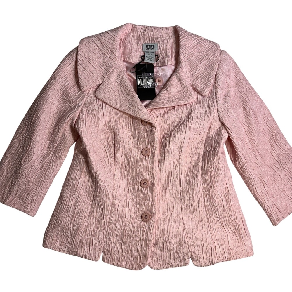 Monroe & Main NWT Jacket Pink Crinkle‎ Taffeta Plissé Easter Wedding Formal Glam